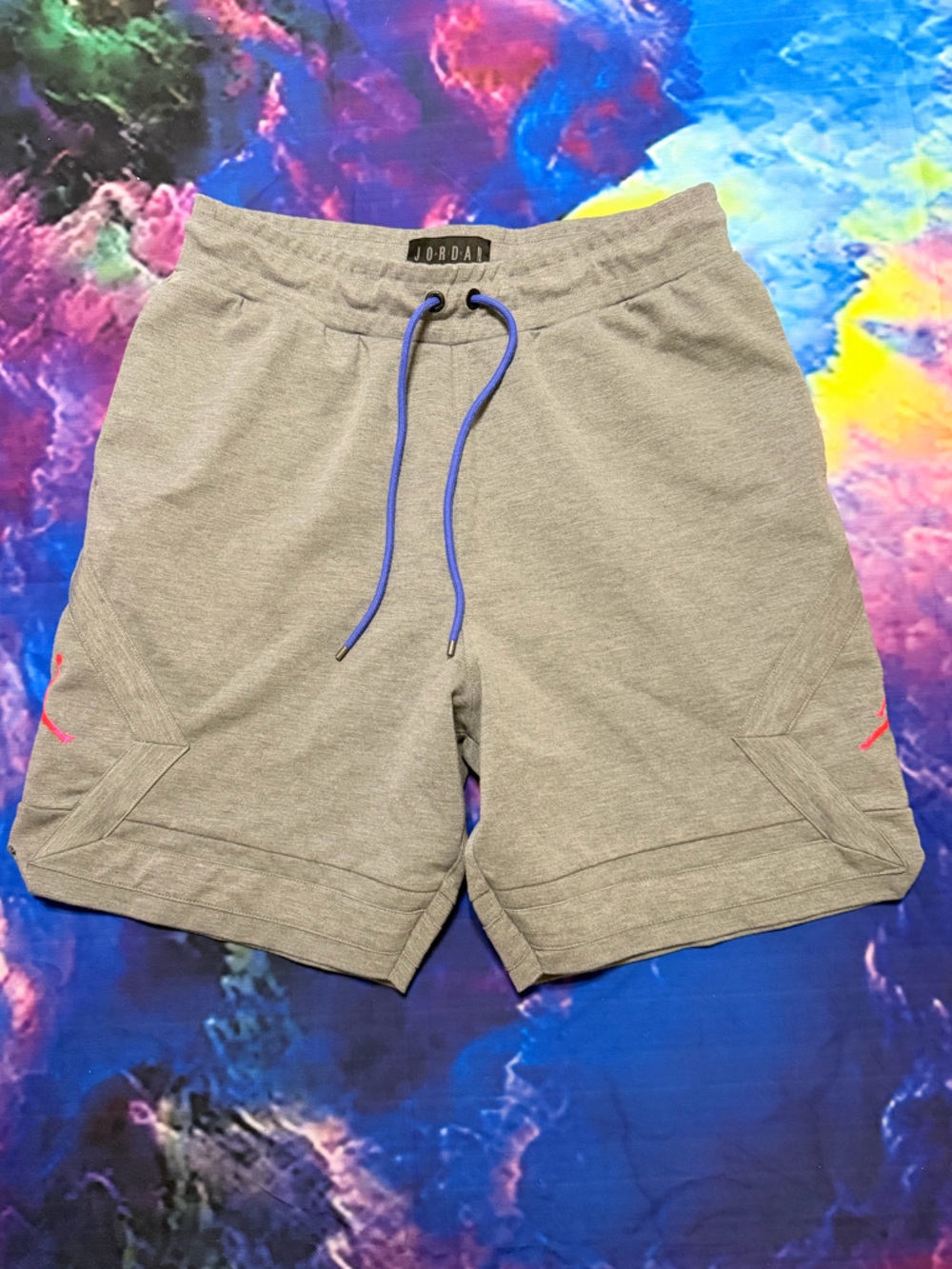 Jordan Gray Athletic Shorts with Blue Drawstring & Pink Logo